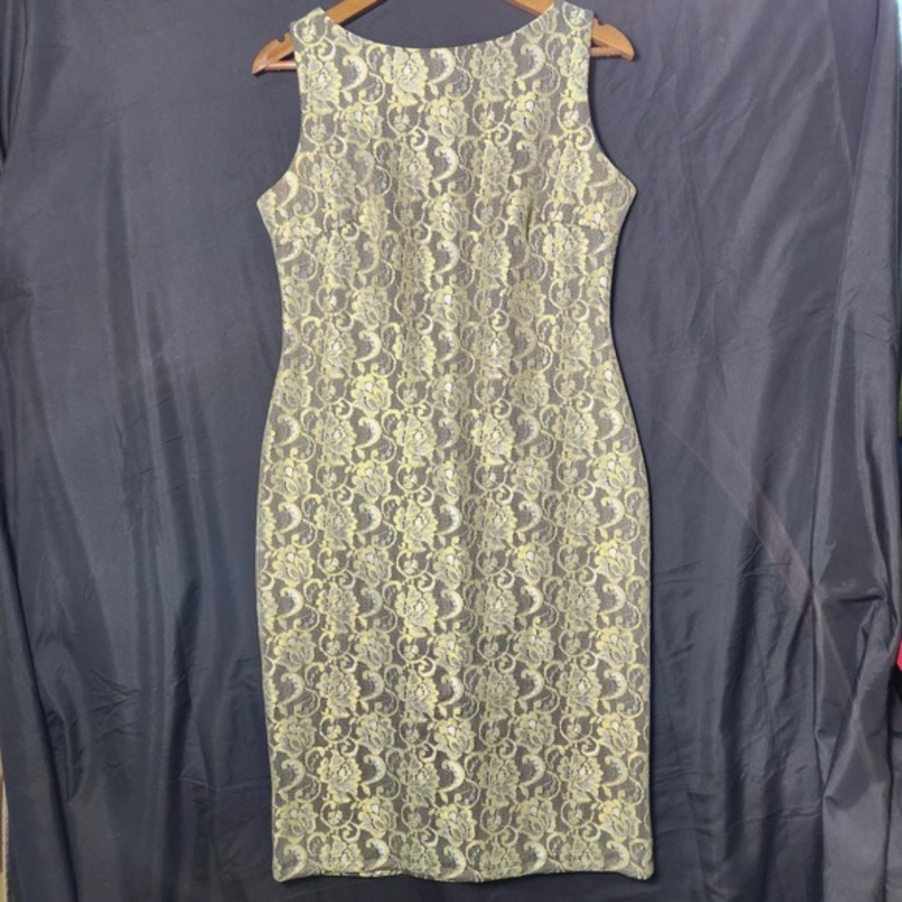 JOANNA HOPE Lace Sheath Dress Metallic Gold Black Sleeveless Knee Length US 8